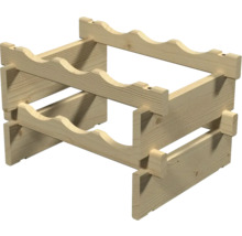 Houten wijnrek voor zes flessen, met twee niveaus en stapelbaar ontwerp.