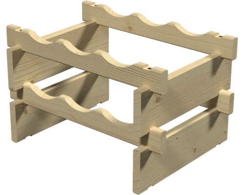 Houten wijnrek voor zes flessen, met twee niveaus en stapelbaar ontwerp.