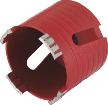 Diamantgatenzaag in het rood met gesegmenteerde snijkanten voor boren in steen en beton.