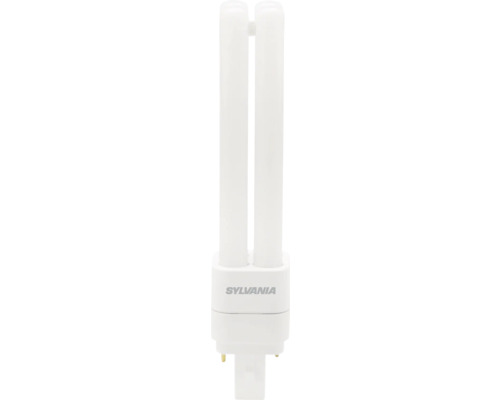 Witte Sylvania compacte fluorescentielamp met twee buizen en 2-pins fitting.