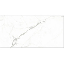 Keramische vloertegel in wit marmerlook met grijze adering.