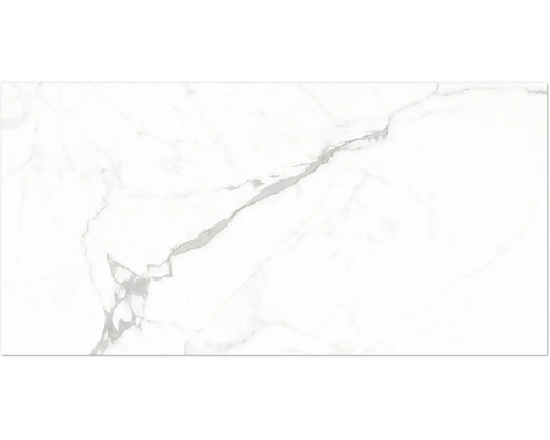 Keramische vloertegel in wit marmerlook met grijze adering.