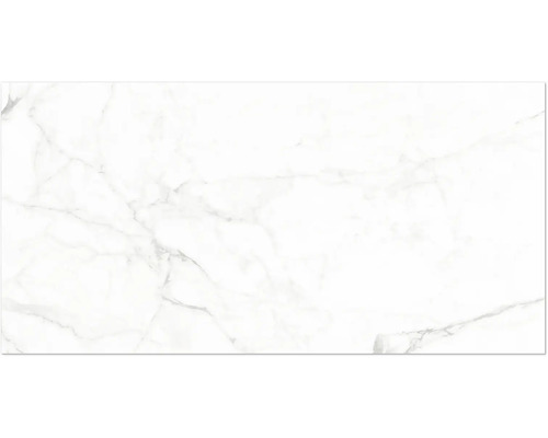 Wand- of vloertegel in witte marmerlook met grijze aders.