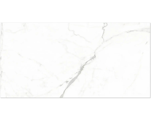 Keramische tegel met marmerlook en grijze aders voor wand en vloer.