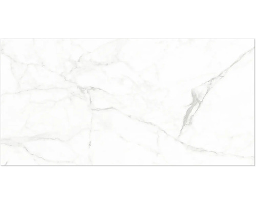 Witte tegel in marmerlook met grijze aders.