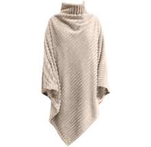 Beige poncho met col en ribstructuur