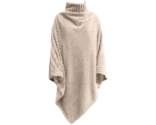 Beige poncho met col en ribstructuur