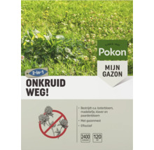 Pokon Onkruid Weg 2-in-1 gazonmest met onkruidbestrijder voor 120 vierkante meter, 2400 gram, bestrijdt onder andere klaver en paardenbloem.