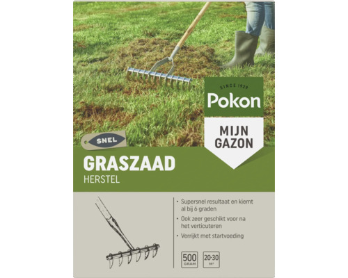 Pokon Mijn Gazon graszaad herstel voor 20 tot 30 vierkante meter, 500 gram, voor snel herstel na het verticuteren, kiemt vanaf 6 graden Celsius.