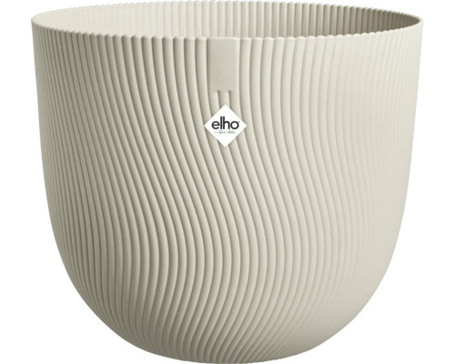 Ronde bloempot met golvende ribbelstructuur en elho Logo.