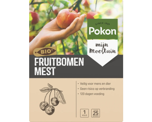 Pokon Bio Fruitbomenmest, 1 kilogram verpakking voor 25 bomen, organische meststof voor fruitbomen.