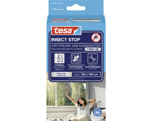 tesa Insect Stop 2-in-1 pollen- en insectenhor Premium voor ramen, maximaal 130 bij 150 centimeter, met klittenband.