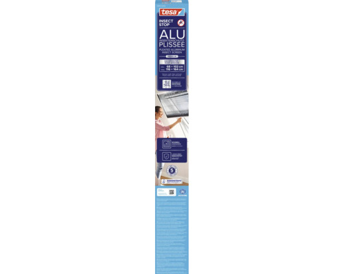 tesa Insect Stop aluminium plissé insectenhor voor dakramen, wit frame, antraciet net, montage zonder boren met Powerstrips technologie.