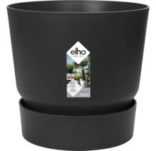 elho bloempot met schotel van gerecycled plastic, mat zwart, rond.
