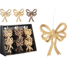 Kerstboomdecoratie set strikken met glitter in diverse metallic tinten, twaalf stuks.