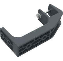 Donkergrijze kunststof klemhouder met bout en moer voor het bevestigen van panelen.