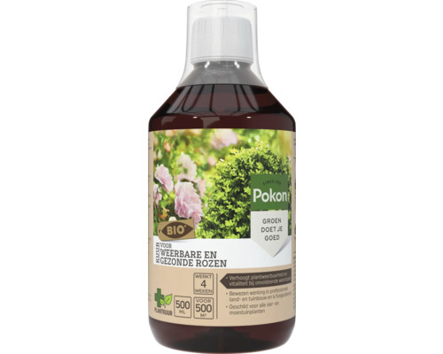 Pokon Bio Kuur voor weerbare en gezonde rozen, 500 milliliter fles met maatdop.