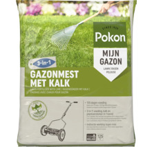 Pokon gazonmest met kalk 3-in-1 voor 125 vierkante meter. Voedt tot 120 dagen en werkt tegen mos.