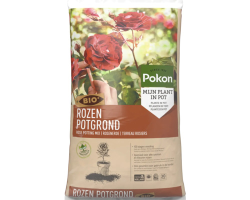 Pokon Bio Rozen Potgrond, zak van 30 liter, voor 100 dagen voeding, geschikt voor alle soorten rozen in potten en borders.