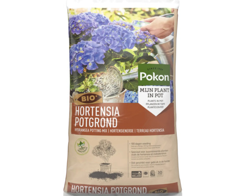 Pokon Bio Hortensia Potgrond in een zak van 30 liter, biologische grond voor hortensia's en rododendrons, geschikt voor potten en borders.