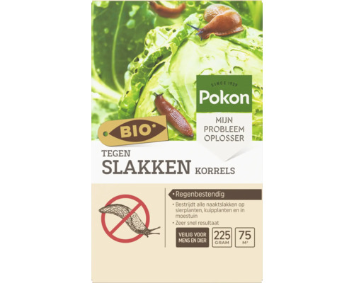 Pokon Bio Tegen Slakken Korrels, verpakking van 225 gram voor 75 vierkante meter. Regenbestendig en veilig voor mens en dier.