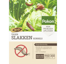 Pokon Logo. Biologische slakkenkorrels tegen naaktslakken, regenbestendig, veilig voor mens en dier, 900 gram voor 300 vierkante meter.