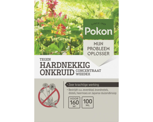 Pokon Tegen Hardnekkig Onkruid Weedex concentraat voor 160 vierkante meter, 100 milliliter. Bestrijdt zevenblad, brandnetels en distels.