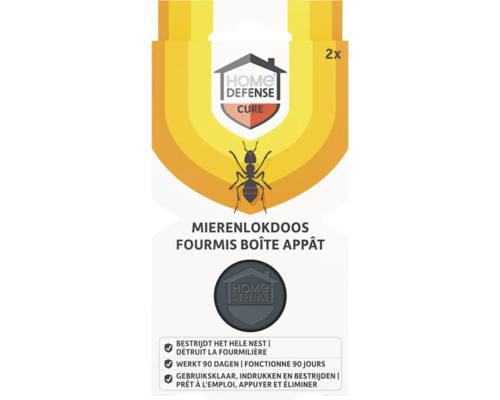 Home Defense Cure mierenlokdoos, set van 2. Bestrijdt het gehele nest, werkt 90 dagen en is klaar voor gebruik.