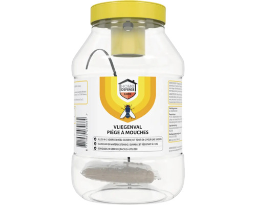 Home Defense Cure vliegenval van kunststof met gele dop en lokmiddelzakje.