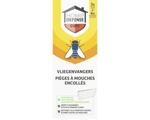 Home Defense Cure vliegenvangers, set met 3 vallen en 6 navullingen, geurloos en pesticidevrij, 6 maanden werkzaam tegen alle soorten vliegen.