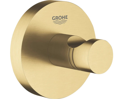 Grohe handdoekhaak met ronde muurrozet en cilindrische haak, afwerking in geborsteld goud.