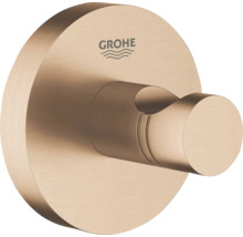 Grohe handdoekhaak van geborsteld metaal met ronde muurplaat en Grohe Logo.