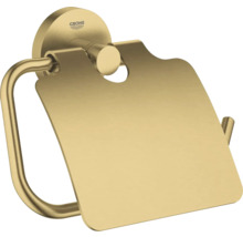 Grohe toiletrolhouder met klep van geborsteld metaal in goudlook voor wandmontage.
