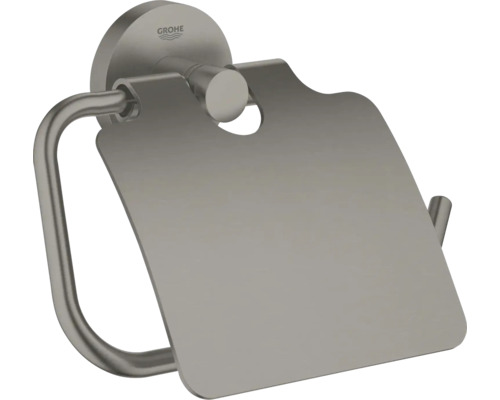 GROHE Toiletrolhouder Start met klep brushed hard graphite Grohe toiletrolhouder met klep van geborsteld metaal voor wandmontage, Grohe Logo.