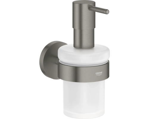 GROHE Zeepdispenser Start brushed hard graphite Wandzeepdispenser van Grohe van gematteerd glas en geborsteld metaal.