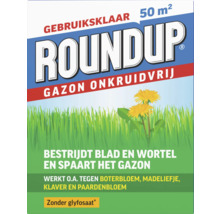 Gebruiksklare Roundup Gazon Onkruidvrij voor 50 vierkante meter. Bestrijdt blad en wortel, spaart het gazon en is zonder glyfosaat.