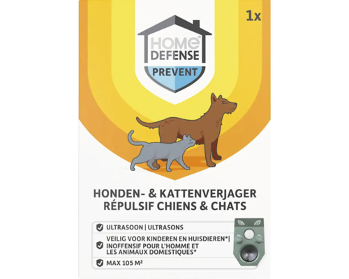 Home Defense Prevent ultrasone honden- en kattenverjager, veilig voor kinderen en huisdieren, bereik tot 105 vierkante meter, 1 stuk.