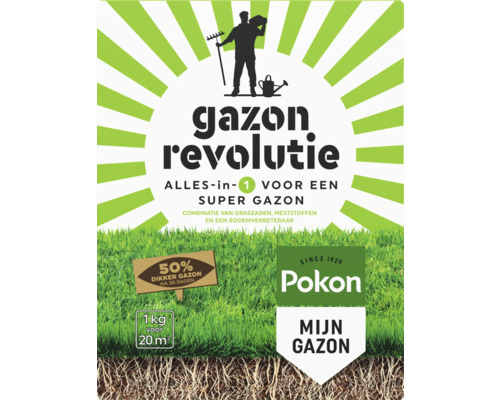 Pokon Gazon Revolutie, 1 kilogram graszaden, meststoffen en bodemverbeteraar voor 20 vierkante meter, 50 procent dikker gazon na 35 dagen.