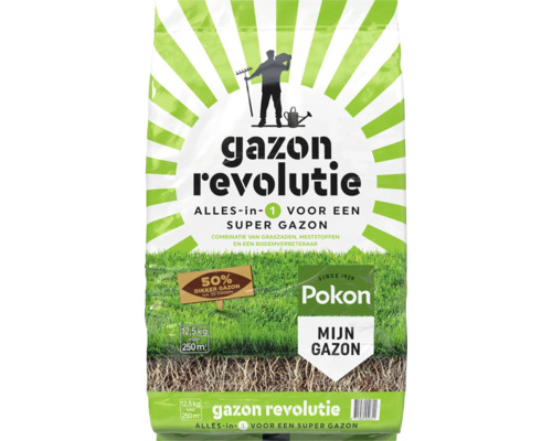 Pokon Gazon Revolutie Alles-in-1 graszaad, meststof en bodemverbeteraar, 12,5 kilogram voor 250 vierkante meter.