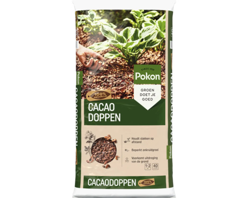 Pokon Cacao Doppen 40 liter zak, bodembedekker tegen slakken, onkruidgroei en uitdroging van de grond.