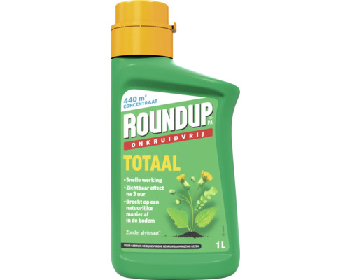 Roundup Onkruidvrij Totaal onkruidbestrijder concentraat, 1 liter, glyfosaatvrij, voor maximaal 440 vierkante meter.