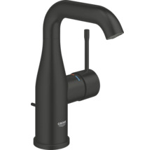 Grohe eenhendel wastafelmengkraan in mat zwart met hoge uitloop en zijbediening.
