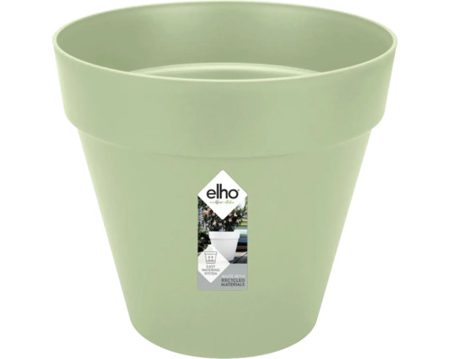 Ronde Elho bloempot van gerecycled kunststof met geïntegreerd bewateringssysteem.