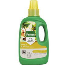 Pokon vloeibare kamerplantenvoeding in groene fles met gele doseerdop.