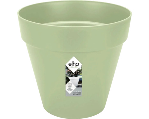 Elho bloempot van gerecycled kunststof in lichtgroen met bewateringssysteem.