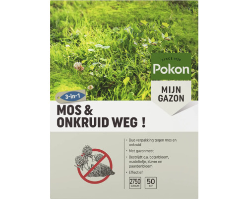 Pokon Mijn Gazon Mos & Onkruid Weg! 3-in-1 duo verpakking, gazonmest tegen mos en onkruid voor 50 vierkante meter, 2750 gram, Pokon Logo.