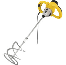 Gele Powerplus verf- en mortelmixer met dubbele handgreep, metalen mengstaaf en menggarde.