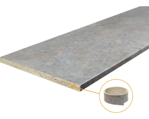 Spaanplaat met steeneffect inclusief bijpassende rol kantenband.