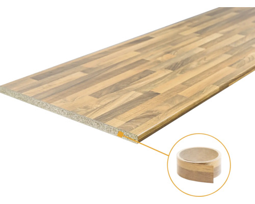 Keukenwerkblad in houtlook met bijpassende kantenband