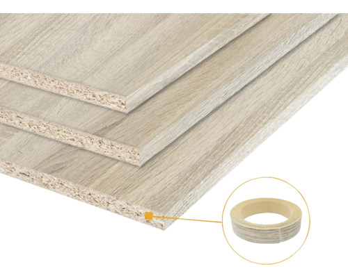 Meubelpanelen in eiken decor inclusief een rol bijpassende kantband.